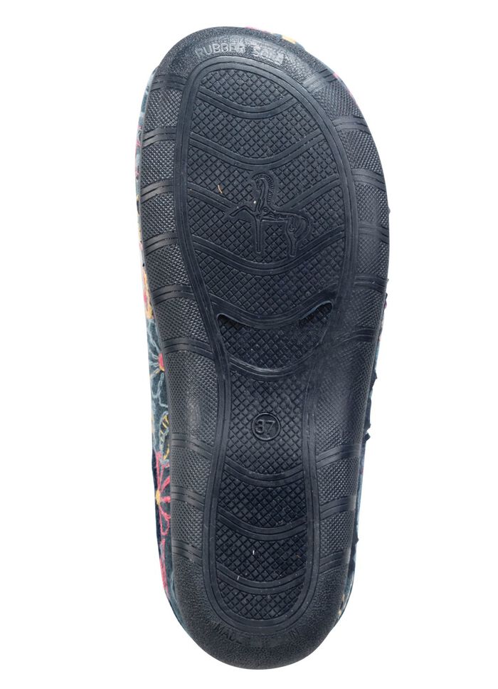 Laurina Pantoffel aus Textilmaterial mit bunter Blumenstickerei BLAU