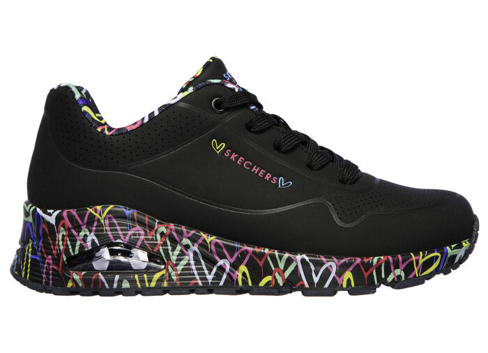 SKECHERS Schnür-Sneaker teilweise mit bunten Herzen bedruckt SCHWARZ