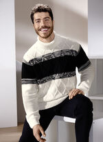 Rollkragenpullover mit Zopfmuster NATUR-SCHWARZ