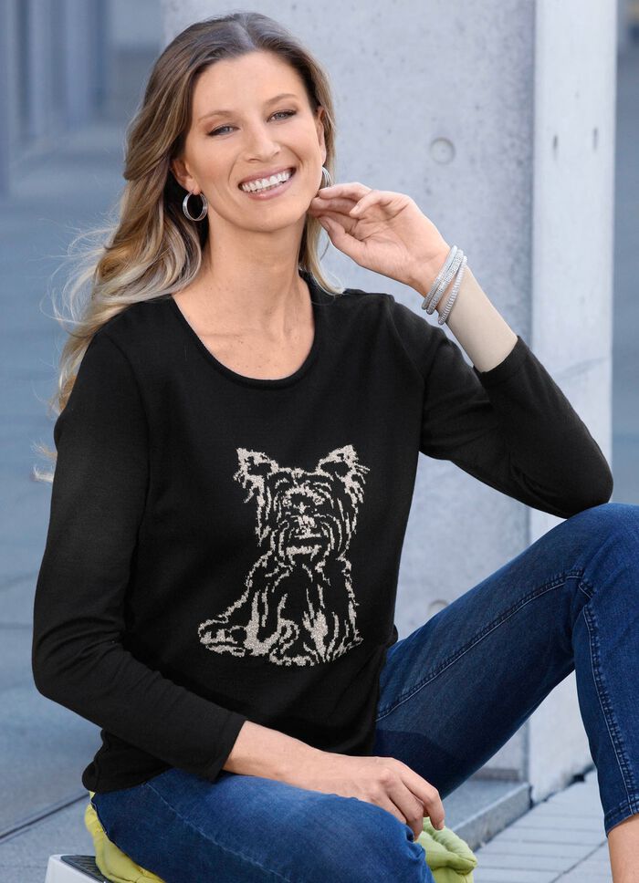 Pullover mit Hund aus Boucl&eacute;garn 