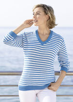 Pullover in Ringeldessin JEANSBLAU-ECRU