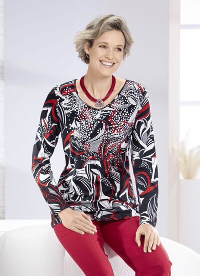 Shirt mit abgerundetem V-Ausschnitt  