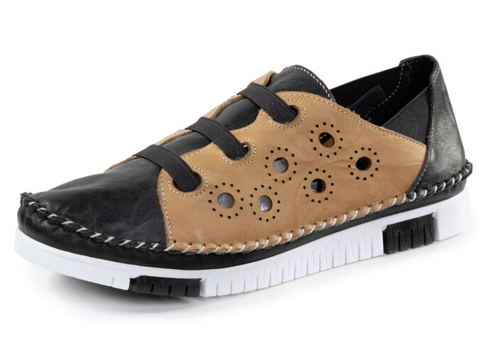 Gemini Mokassin-Slipper mit dezenter Knitter-Struktur SCHWARZ-CAMEL