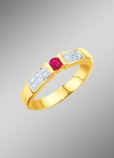 Damenring mit Diamanten und echtem Rubin 
