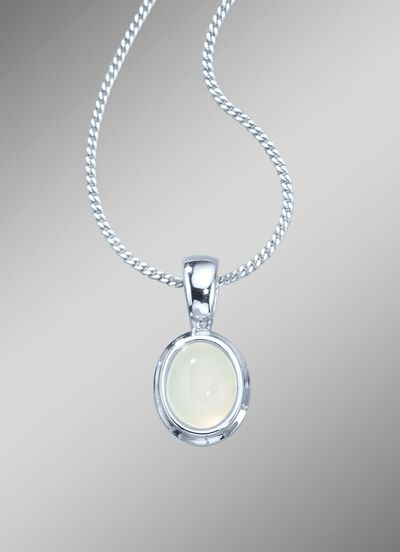 Anh&auml;nger mit Panzerkette und echtem, wei&szlig;en Mondstein 