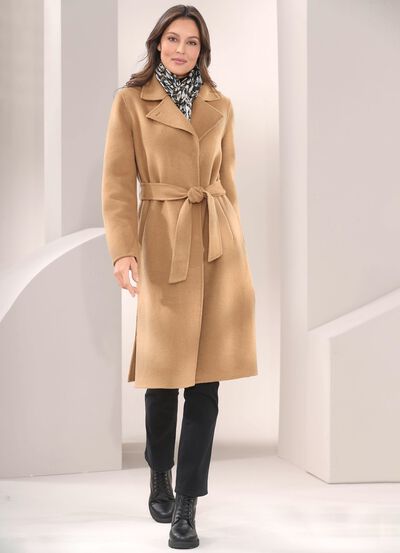 Mantel mit G&uuml;rtel und verdeckter Druckerleiste 