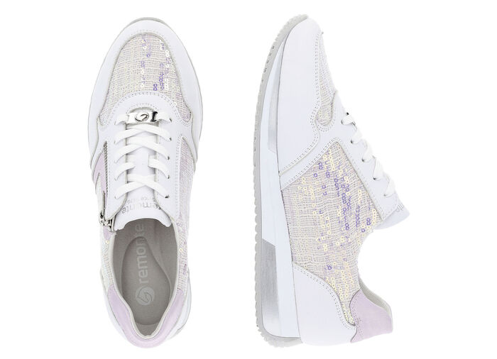 Sneaker in interessant geprägtem Materialmix WEISS-HELLFLIEDER