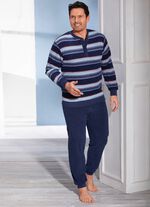 Schlafanzug aus Frottierstretch, mit Knopfleiste und B&uuml;ndchenabschl&uuml;ssen 