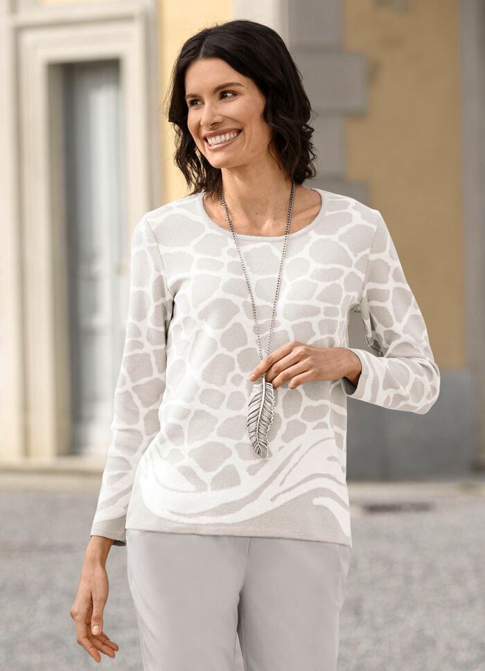 Pullover in Jacquard-Dessin HELLGRAU-WEISS