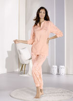 Schlafanzug, Langarm mit Knopfleiste und B&uuml;ndchen APRICOT