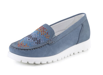 Waldläufer Mokassin-Slipper mit bunten Glitzersteinchen besetzt 