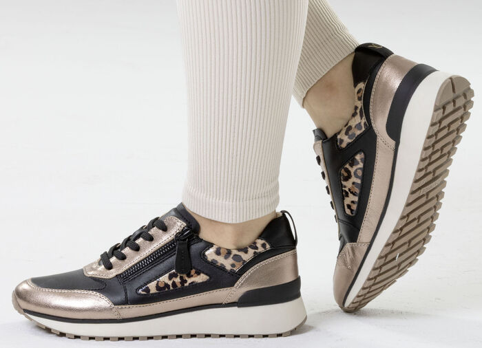 Caprice, trendige Damen-Sneaker, Weite G, mit herausnehmbarem Lederfußbett SCHWARZ-BRONZE