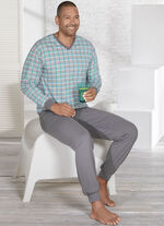 Schlafanzug mit V-Ausschnitt und B&uuml;ndchenabschl&uuml;ssen 