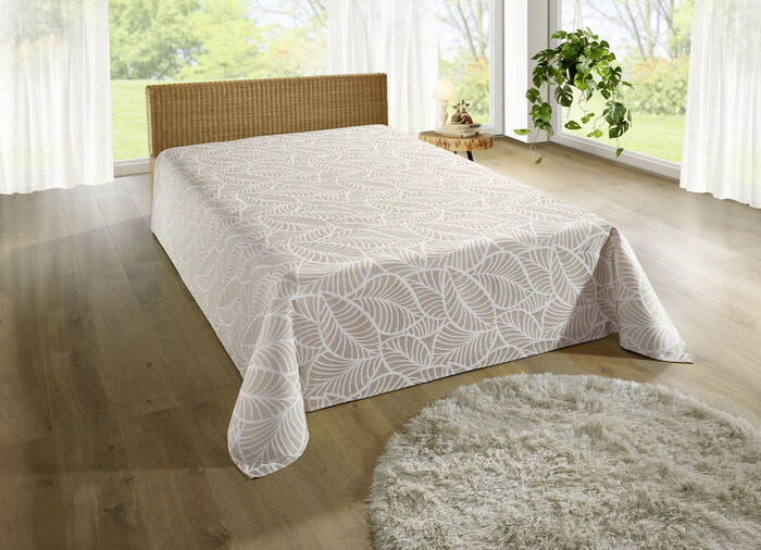 Tagesdecke und Kissenbezüge mit naturnahen Blättermotiven BEIGE