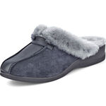 Pantoffel in 3 Farben mit echtem Lammfellfutter MARINE-HELLGRAU