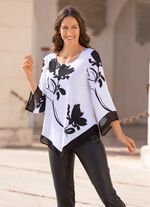 Poncho-Tunika mit Chiffon-Besatz 
