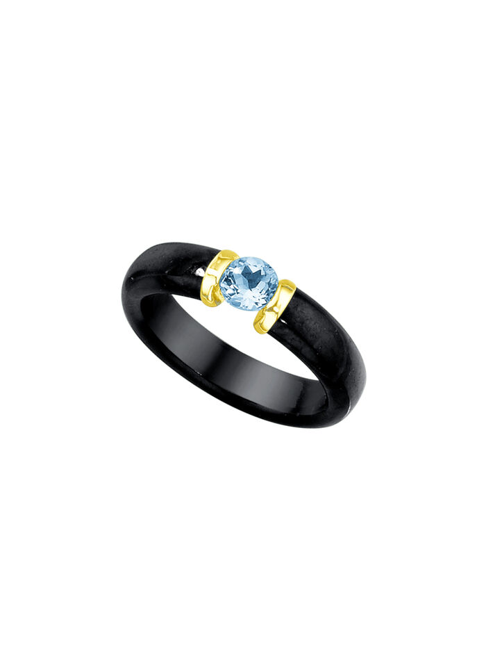 Steinring, echt schwarze Jade und Blautopas 