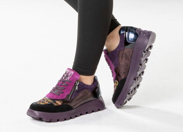 Waldl&auml;ufer Schn&uuml;r-Sneaker mit buntem Textilmaterial kombiniert LILA-BUNT