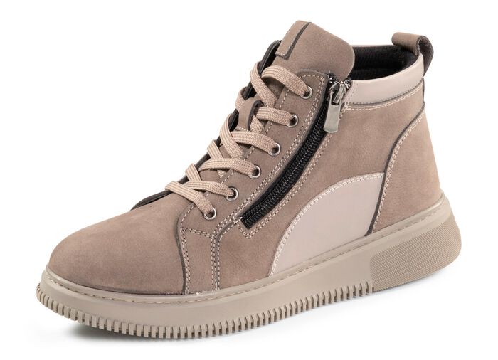 ELENA EDEN Schn&uuml;r-Bootie aus weichem Nubukleder GRAU-TAUPE