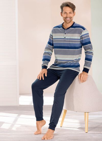 Schlafanzug mit Knopfleiste und B&uuml;ndchenabschl&uuml;ssen 