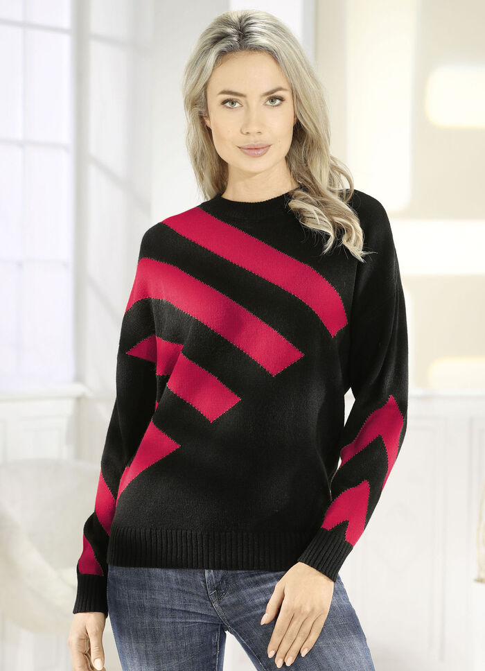 Pullover mit Intarsienmuster SCHWARZ-ROT