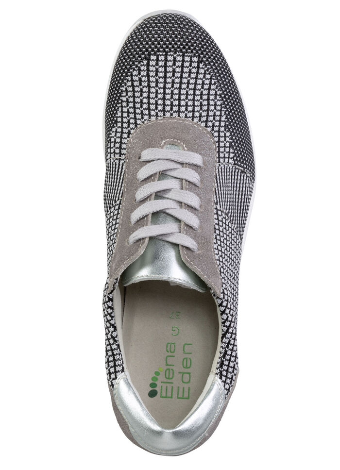 ELENA EDEN Schn&uuml;rschuh mit Leder-Bes&auml;tzen SCHWARZ-WEISS-TAUPE