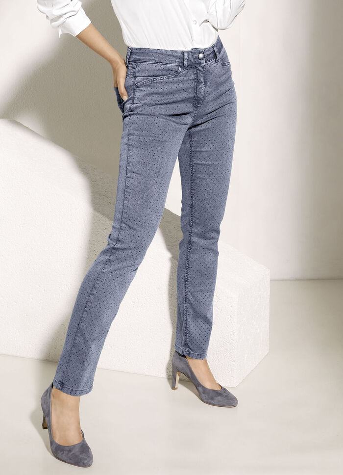 Jeans mit Punkte-Dessinierung 