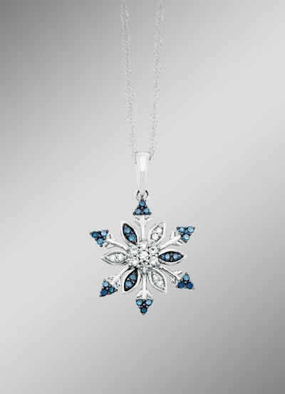Anhänger Schneeflocke mit weißen und blauen Diamanten 