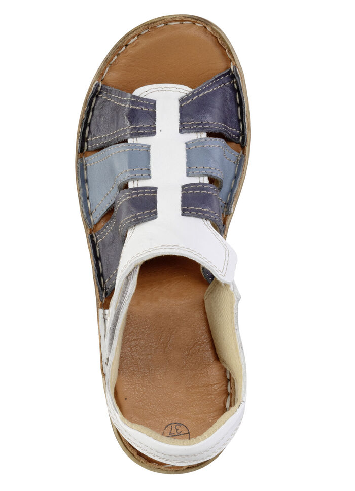 ELENA EDEN Sandale aus Nappaleder mit dezenter Knitter-Struktur WEISS-BLAU