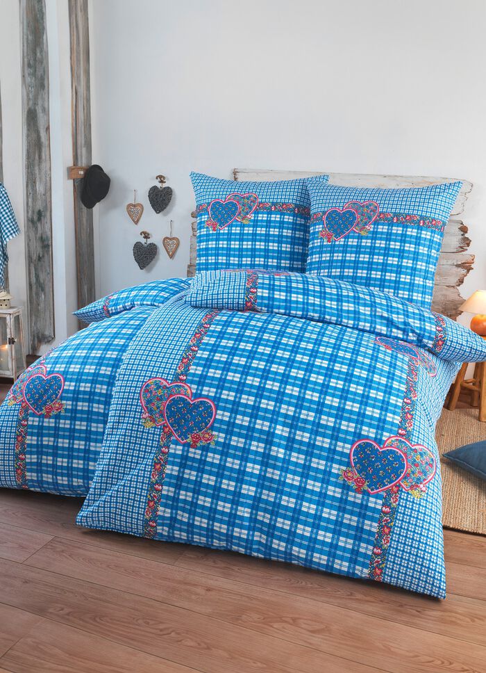 4-teiliges Bettwäsche-Set mit rustikalem Karodessin BLAU