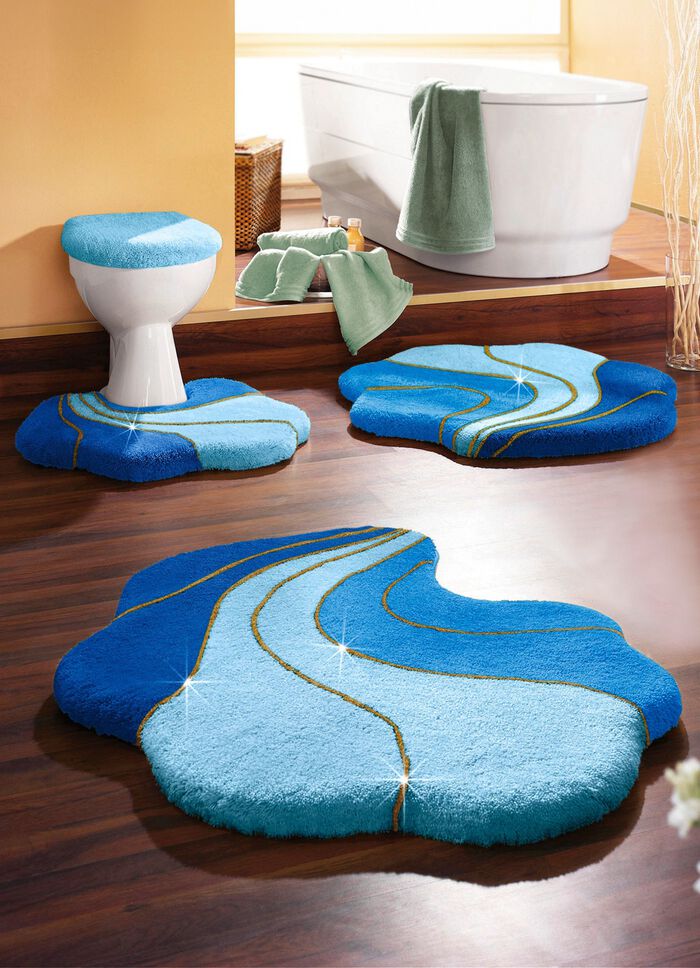 Barfußweiche Badgarnitur Gold-Glitzergarn BLAU