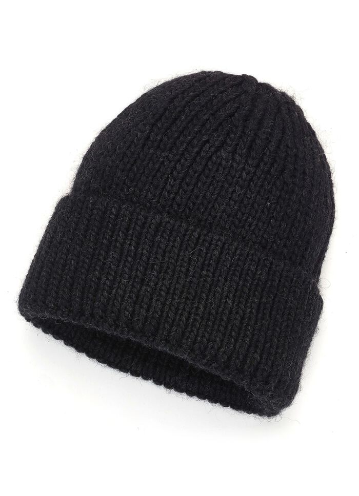 Trendige Damen-M&uuml;tze, mit Umschlag SCHWARZ