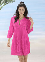 Bestickte Tunika aus reiner Baumwolle FUCHSIA