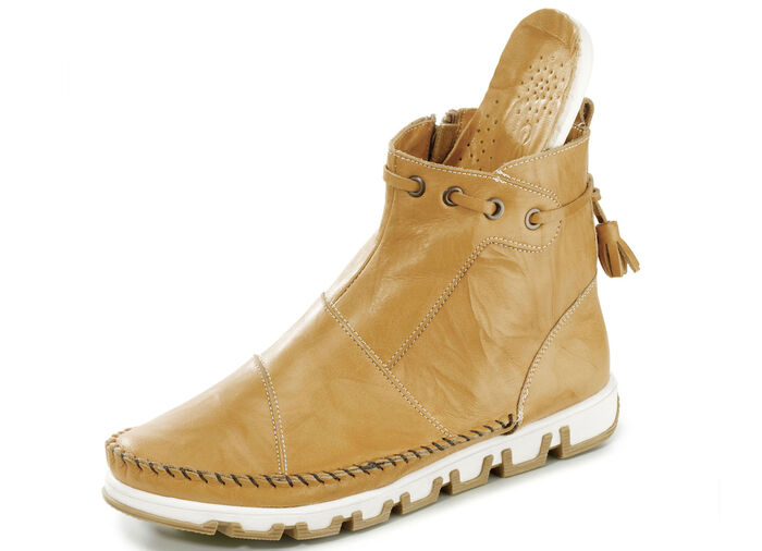 Gemini Mokassin-Stiefelette aus Rind-Nappaleder mit Knitter-Struktur GELB