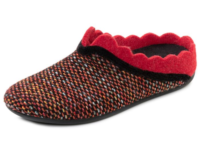 Laurina, klassische Damen-Hausschuhe, mit herausnehmbarem Fu&szlig;bett SCHWARZ-ROT-BUNT