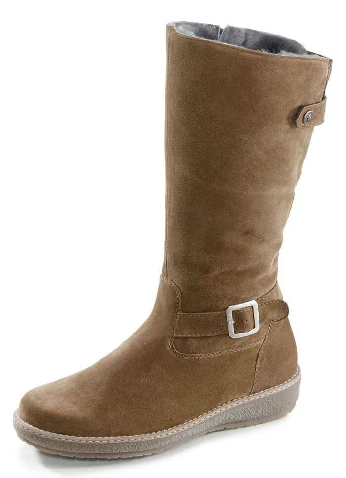 Waldläufer, gefütterte Damen-Stiefel, Winterschuhe, Weite H, mit Lammfell COGNAC