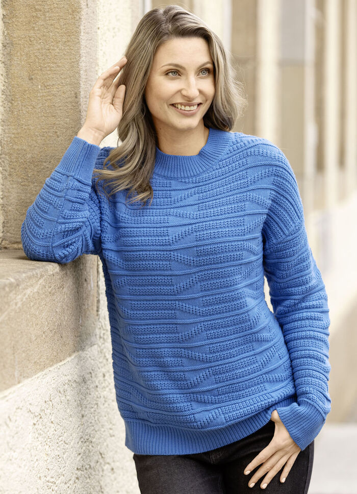 Pullover in Strukturmix AZURBLAU
