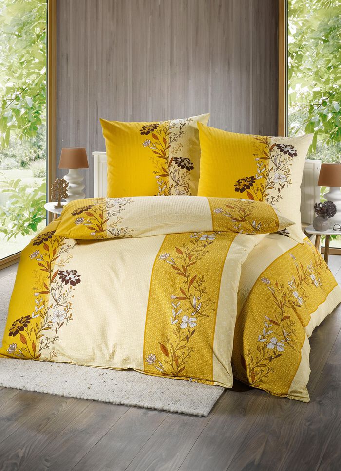 Bügelfreie Seersucker Bettwäsche-Garnitur GELB