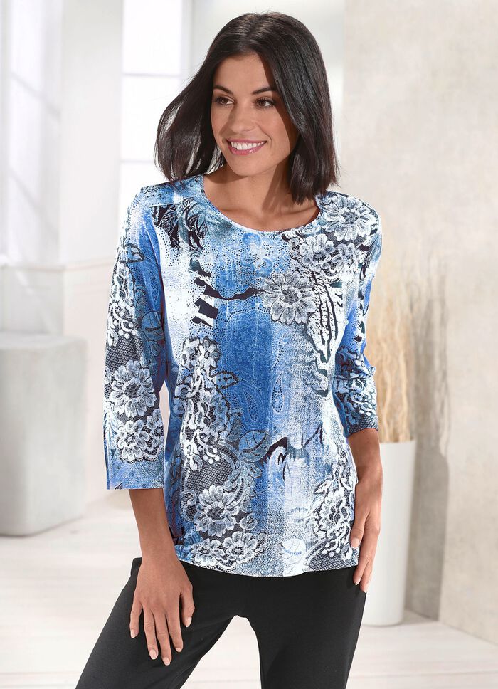 Shirt mit Plättchenzier im Vorderteil in 4 Farben BLAU-MARINE