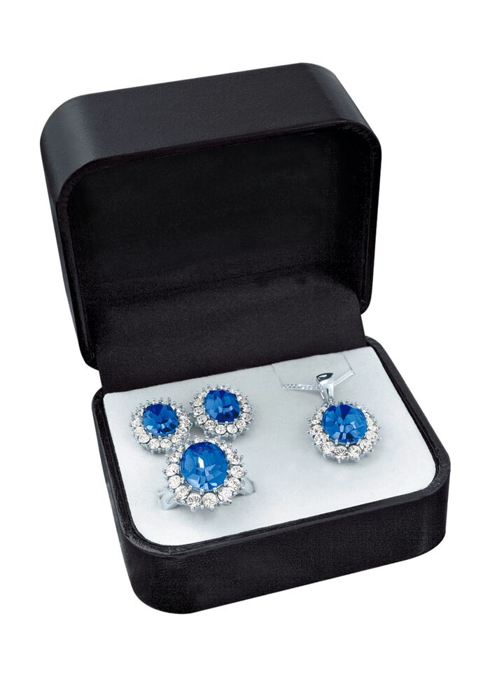 Schmuck-Set, 4-teilig mit Wei&szlig;goldauflage SAFIRBLAU