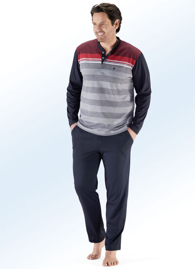 Hajo Klima Komfort Schlafanzug mit Knopfleiste und garngefärbtem Ringel 