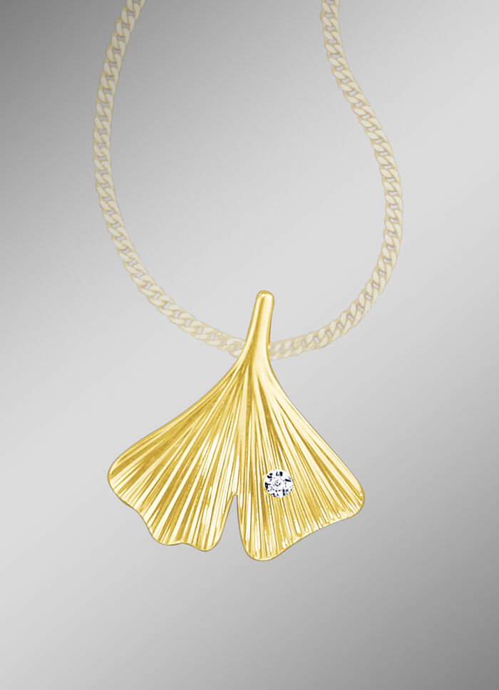 Glücksbringer Anhänger Ginkgo-Blatt mit Brillant 