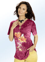 Shirt mit V-Ausschnitt und Fältelung in 2 Farben BORDEAUX-BATIK