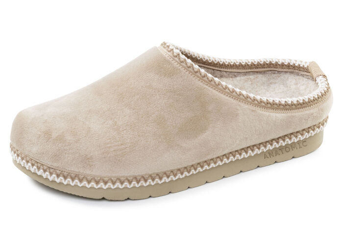 Laurina, klassische Damen-Hausschuhe, Weite G, mit gemusterter Bordüre BEIGE