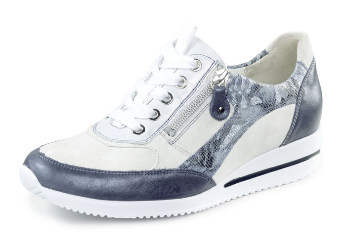 Waldläufer Sneaker aus edlem Leder-Materialmix JEANS-NATURWEISS