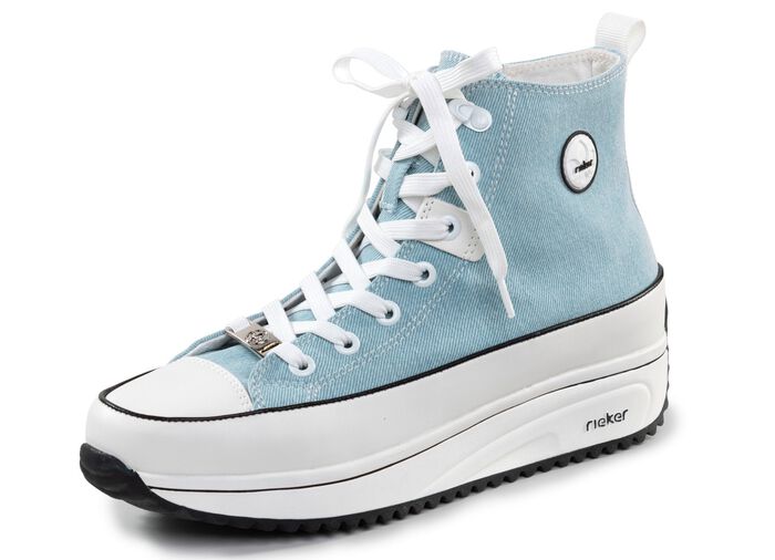 Rieker Schn&uuml;r-Bootie in Leo-Print oder Denim-Style BLEU-WEISS