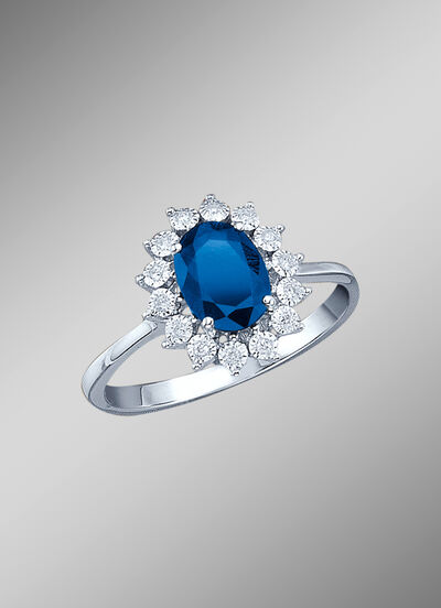 Majestätischer Damenring mit Diamanten und echt Safir 