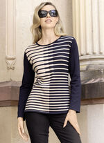 Pullover in Feinstrick MARINE-BEIGE