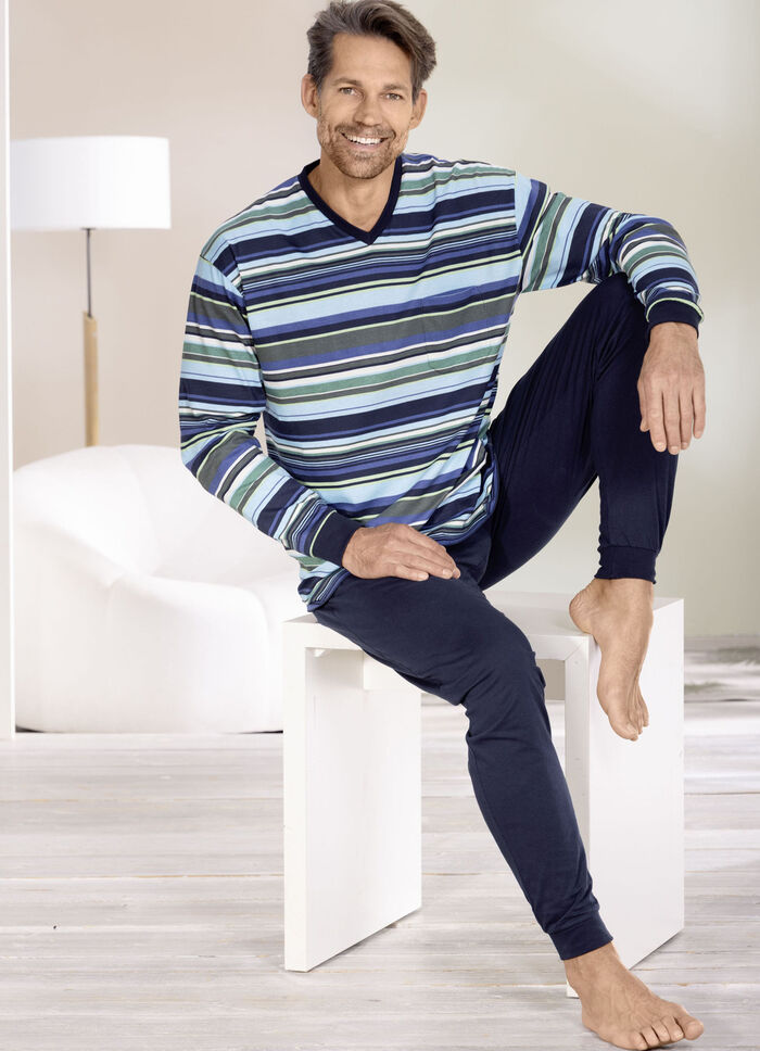 Schlafanzug mit V-Ausschnitt und Bündchenabschlüssen  