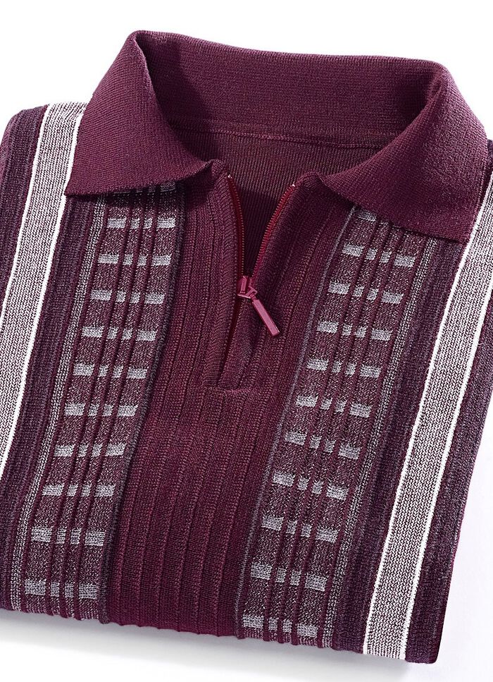 Faszinierender Polopullover mit kurzem Reißverschluss BORDEAUX MELIERT